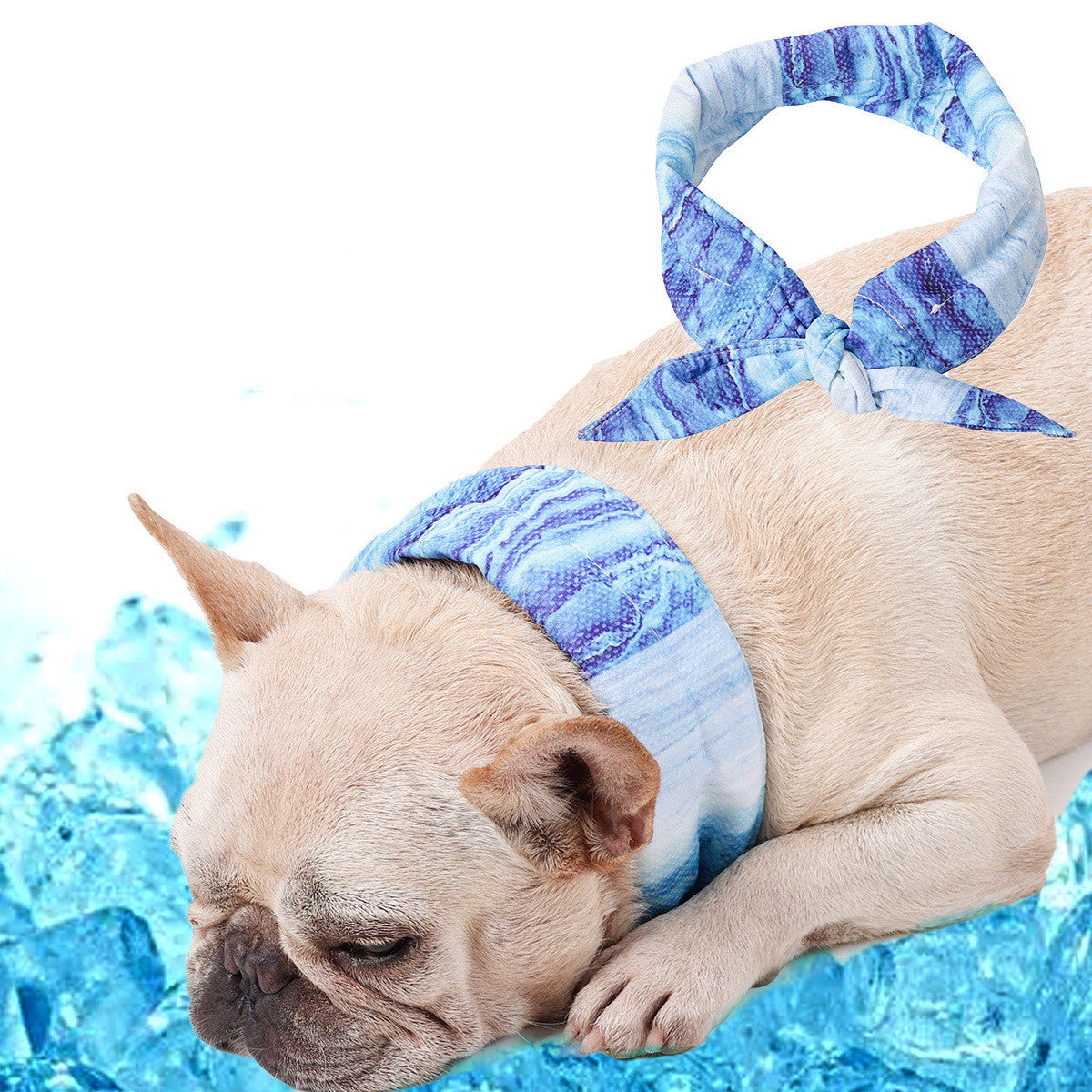 JMT-316234 Cooling Ice Scarf for Dogs - Striped Blue Polyester Relief Scarf in Multiple Sizes