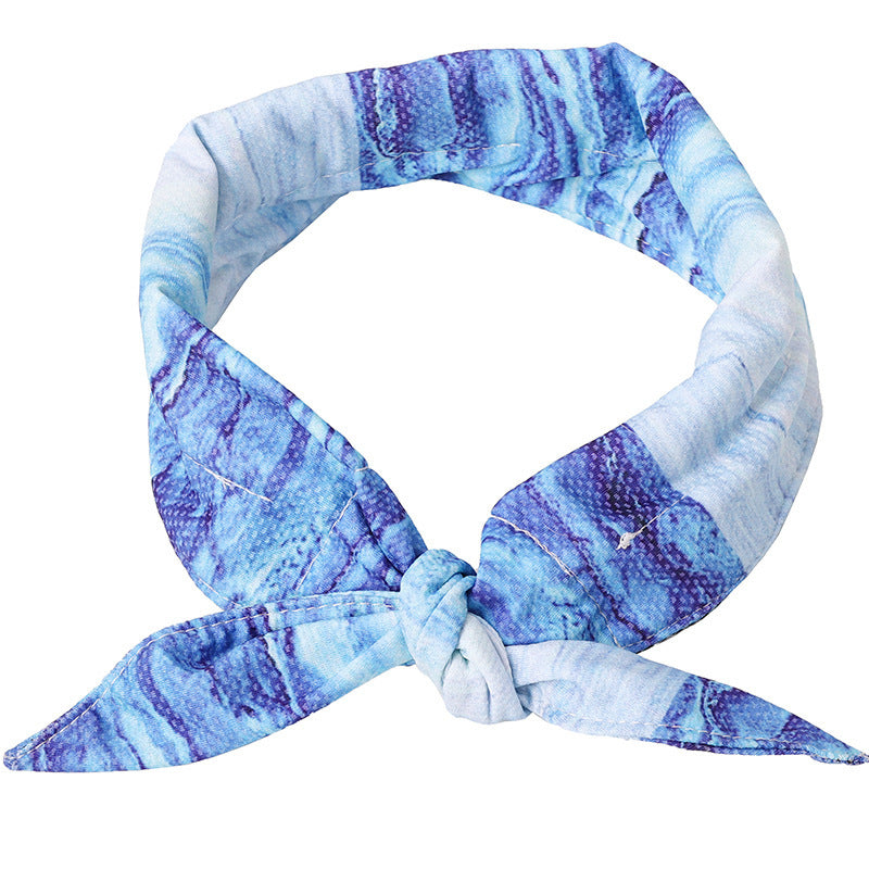 JMT-316234 Cooling Ice Scarf for Dogs - Striped Blue Polyester Relief Scarf in Multiple Sizes