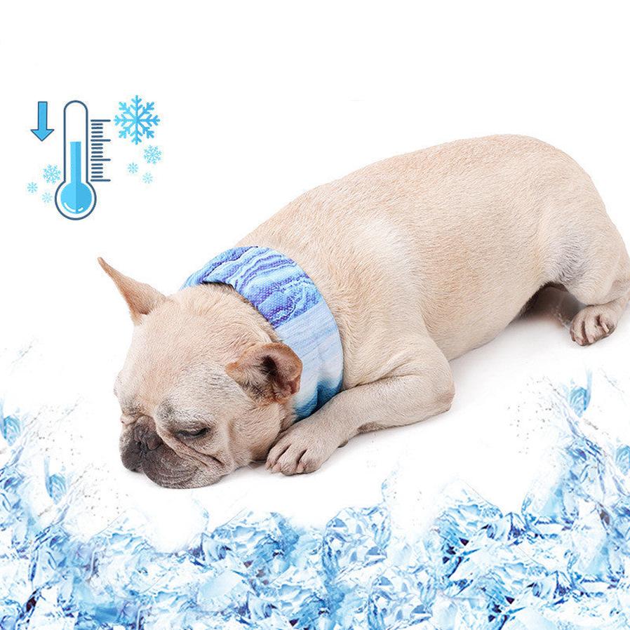 JMT-316234 Cooling Ice Scarf for Dogs - Striped Blue Polyester Relief Scarf in Multiple Sizes