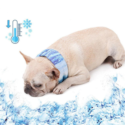 JMT-316234 Cooling Ice Scarf for Dogs - Striped Blue Polyester Relief Scarf in Multiple Sizes