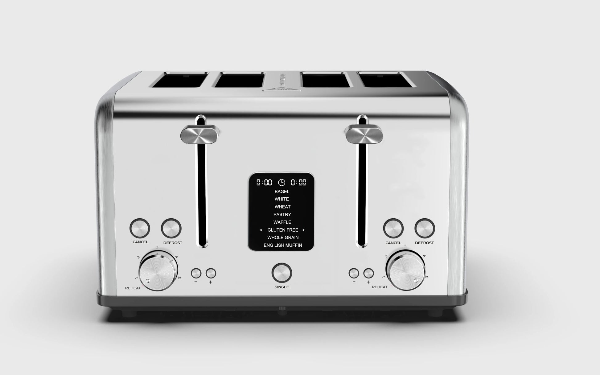 JMT-316362 Digital Display Stainless Steel 4-Slice Electric Toaster with Adjustable Settings