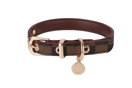 JMT-317066 Vintage Floral Pattern PU Leather Pet Collar for Dogs, Adjustable Sizes M & L