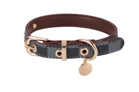 JMT-317066 Vintage Floral Pattern PU Leather Pet Collar for Dogs, Adjustable Sizes M & L
