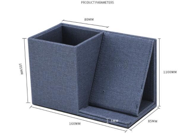 JMT-317258 Multifunctional Wireless Charging Pen Holder - Desk Organizer & Storage Box in Gray, Blue, and Black