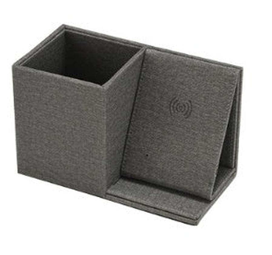 JMT-317258 Multifunctional Wireless Charging Pen Holder - Desk Organizer & Storage Box in Gray, Blue, and Black
