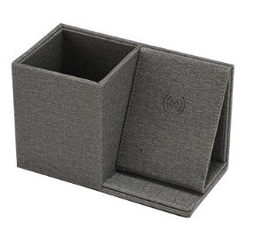 JMT-317258 Multifunctional Wireless Charging Pen Holder - Desk Organizer & Storage Box in Gray, Blue, and Black