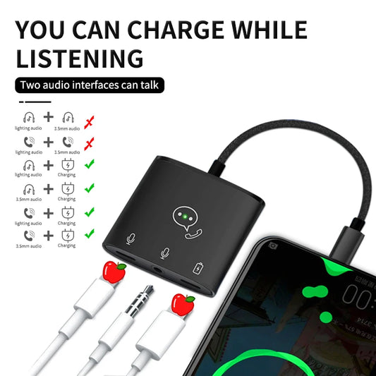 JMT-317386 3 in 1 Audio Splitter Adapter for iPhone with 8-Pin Connector to 3.5mm Aux and Charger Port