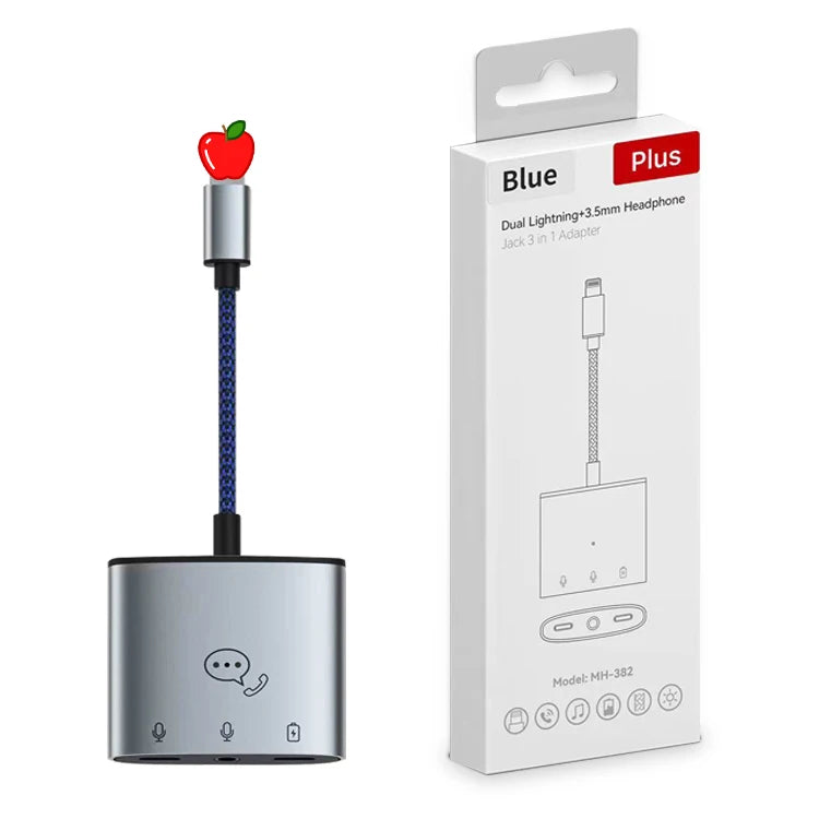JMT-317386 3 in 1 Audio Splitter Adapter for iPhone with 8-Pin Connector to 3.5mm Aux and Charger Port