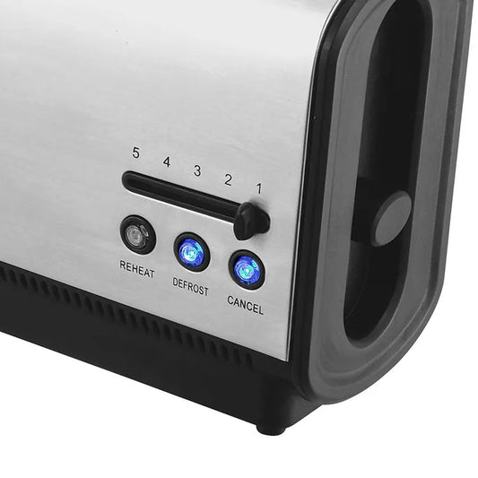 JMT-317514 900W Stainless Steel Long Slot Toaster with Cancel, Reheat, and Defrost Functions for 2 Slices