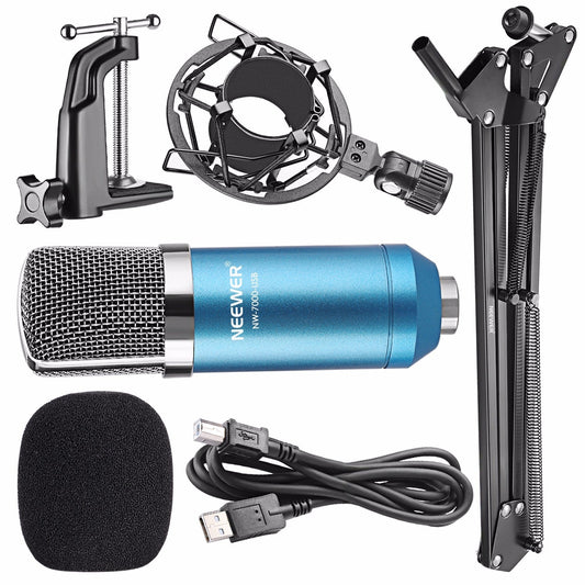 JMT-317898 Professional USB Condenser Microphone Kit with Adjustable Scissor Arm Stand, Shock Mount, and Foam Cap for Recording and Broadcasting