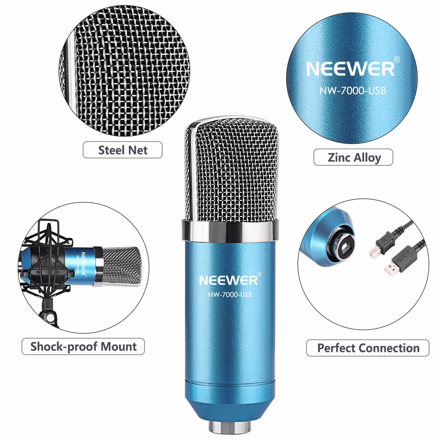 JMT-317898 Professional USB Condenser Microphone Kit with Adjustable Scissor Arm Stand, Shock Mount, and Foam Cap for Recording and Broadcasting