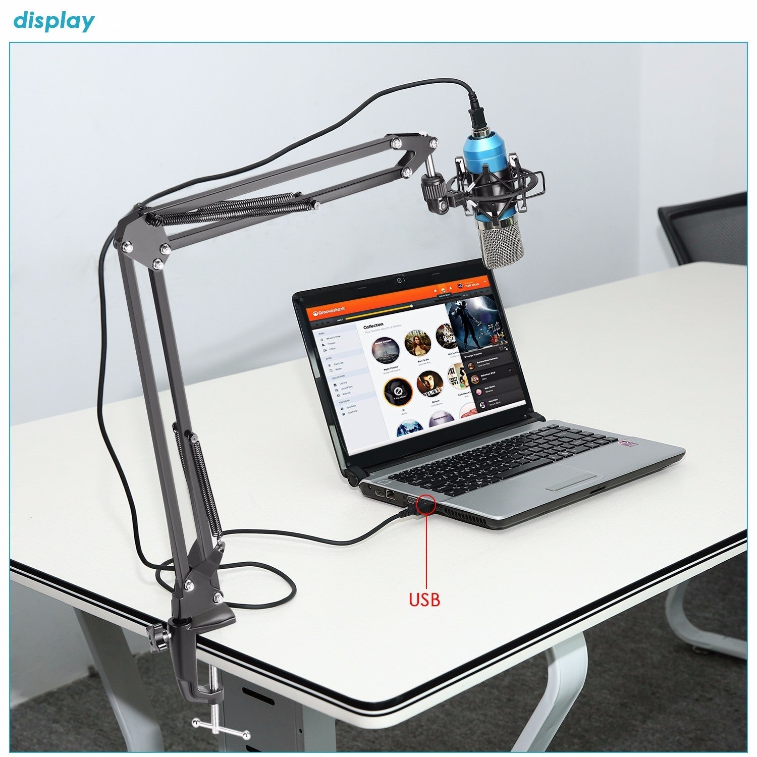 JMT-317898 Professional USB Condenser Microphone Kit with Adjustable Scissor Arm Stand, Shock Mount, and Foam Cap for Recording and Broadcasting