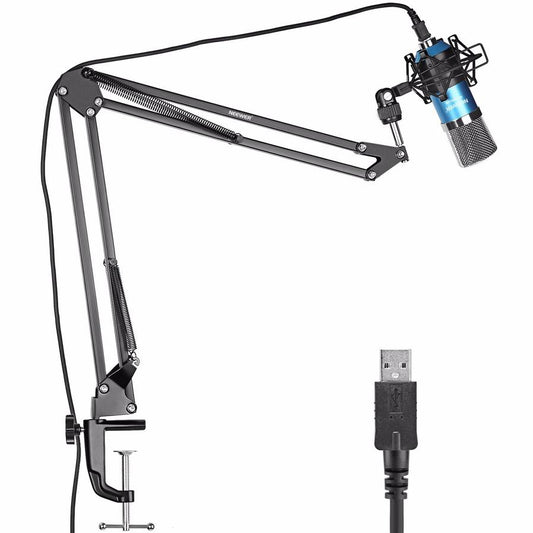 JMT-317898 Professional USB Condenser Microphone Kit with Adjustable Scissor Arm Stand, Shock Mount, and Foam Cap for Recording and Broadcasting