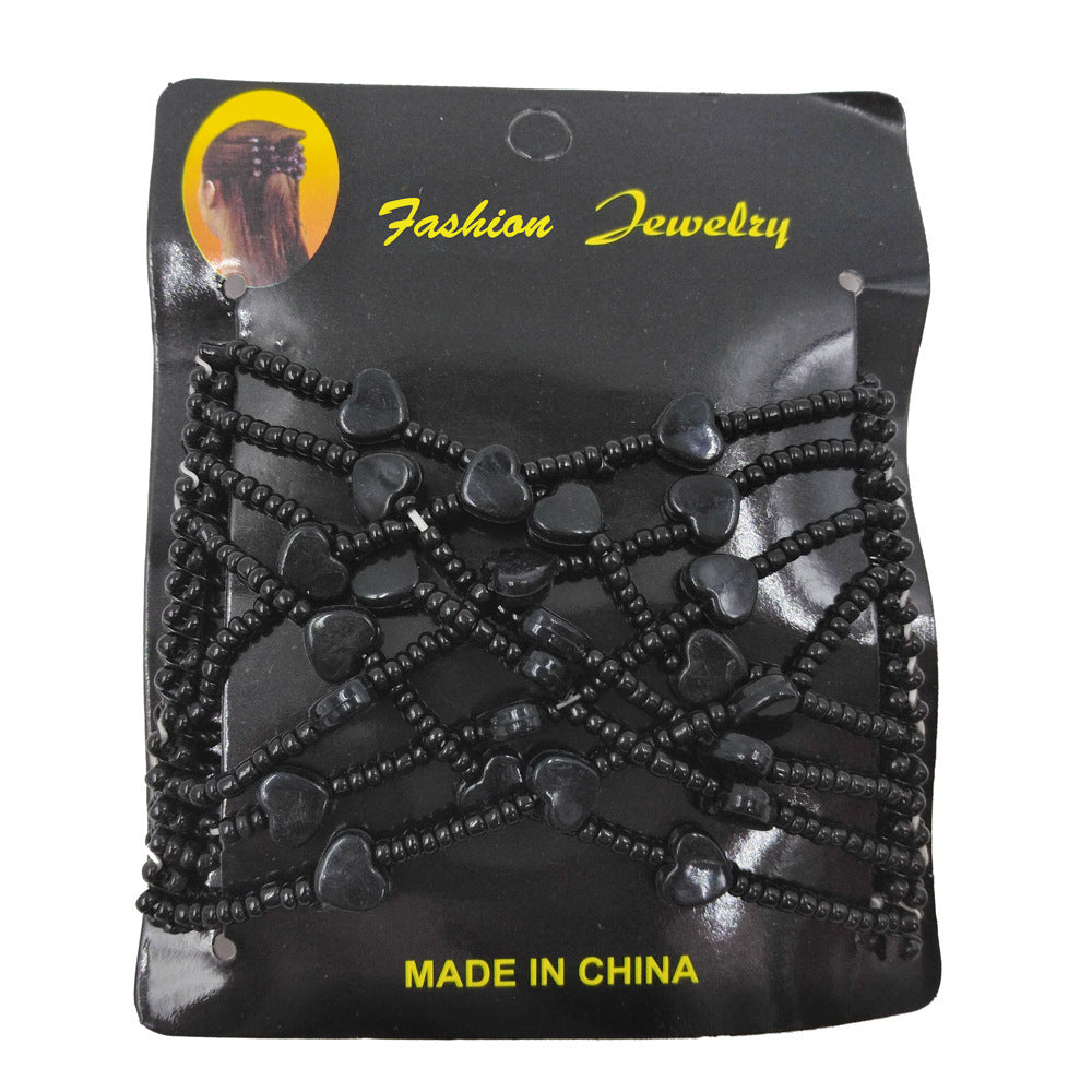 JMT-318090 Korean Steel Wire Hair Comb with Heart Bead Design - Available in Multiple Colors