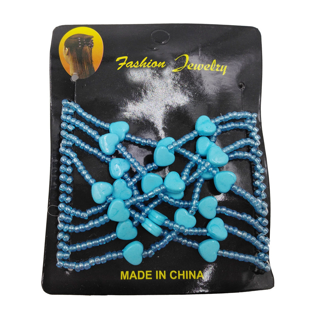 JMT-318090 Korean Steel Wire Hair Comb with Heart Bead Design - Available in Multiple Colors