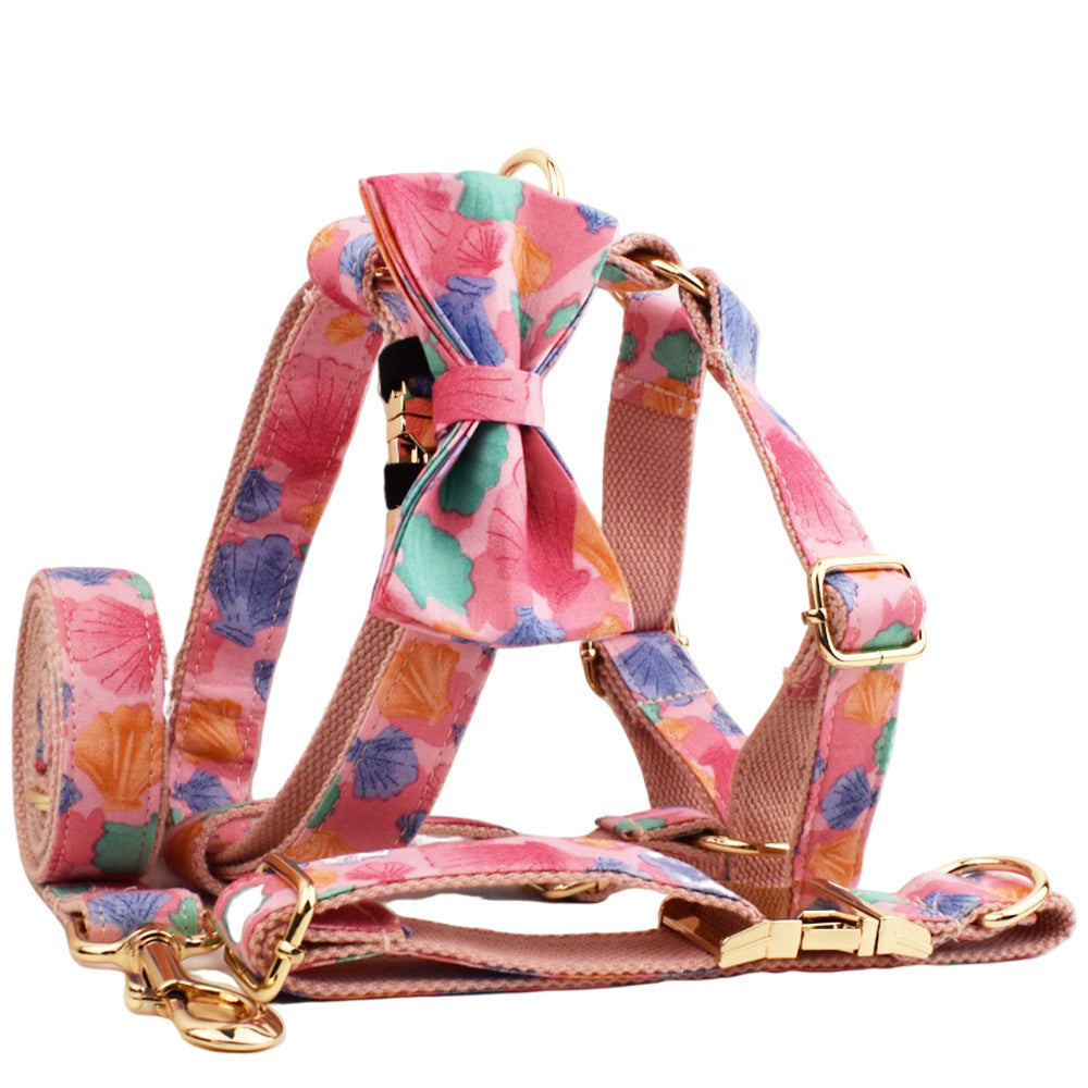 JMT-318218 Four-Piece Pet Collar Set with Bow, Vest, Leash, and Bag for Dogs