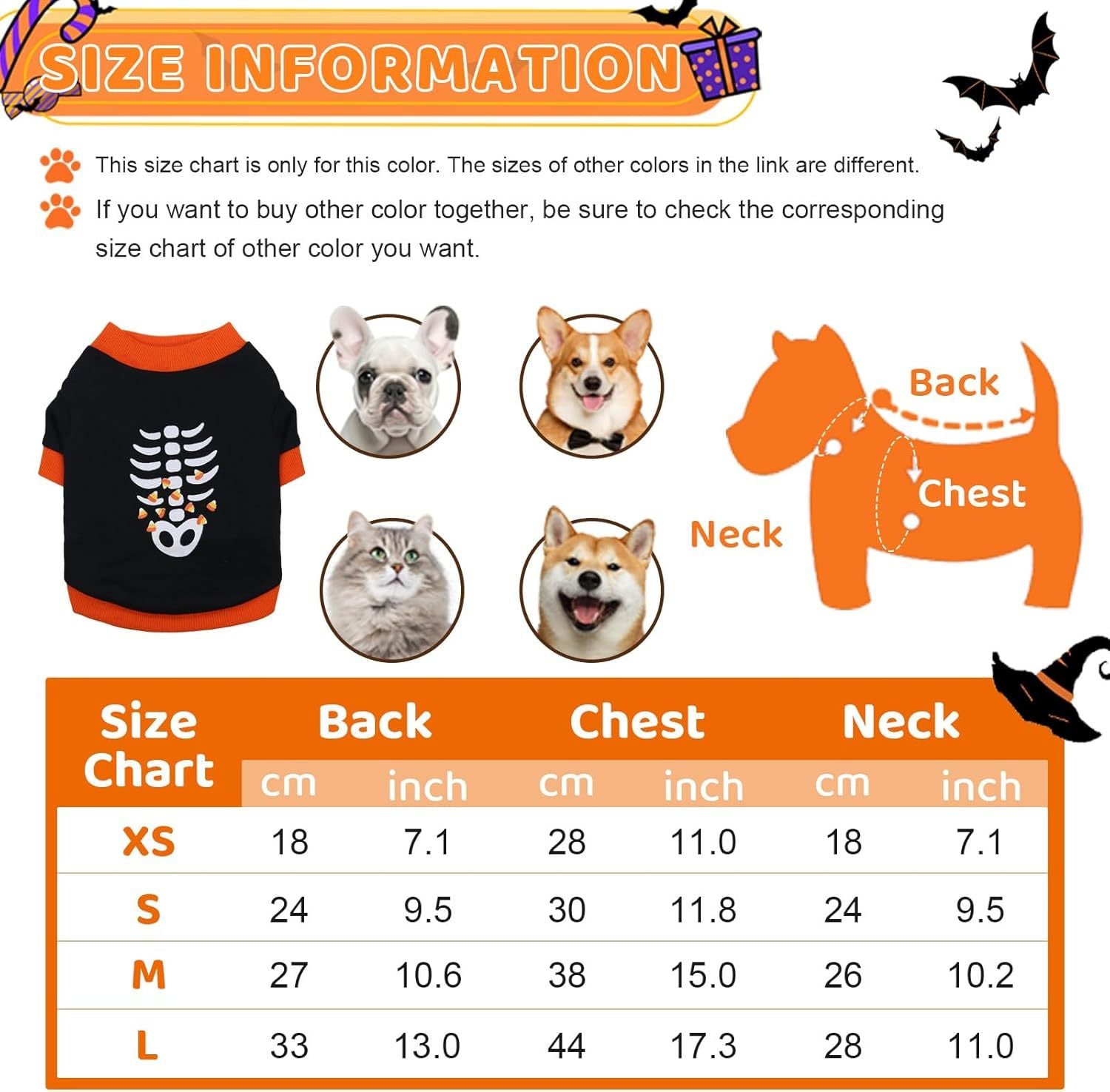 JMT-318346 Halloween Pet Skeleton Costume Sweatshirt for Dogs and Cats, Lightweight & Comfortable for Chihuahua, Dachshund, and French Bulldog