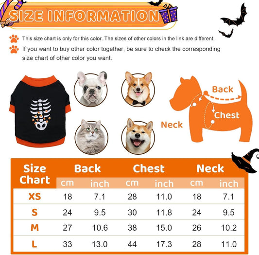 JMT-318346 Halloween Pet Skeleton Costume Sweatshirt for Dogs and Cats, Lightweight & Comfortable for Chihuahua, Dachshund, and French Bulldog