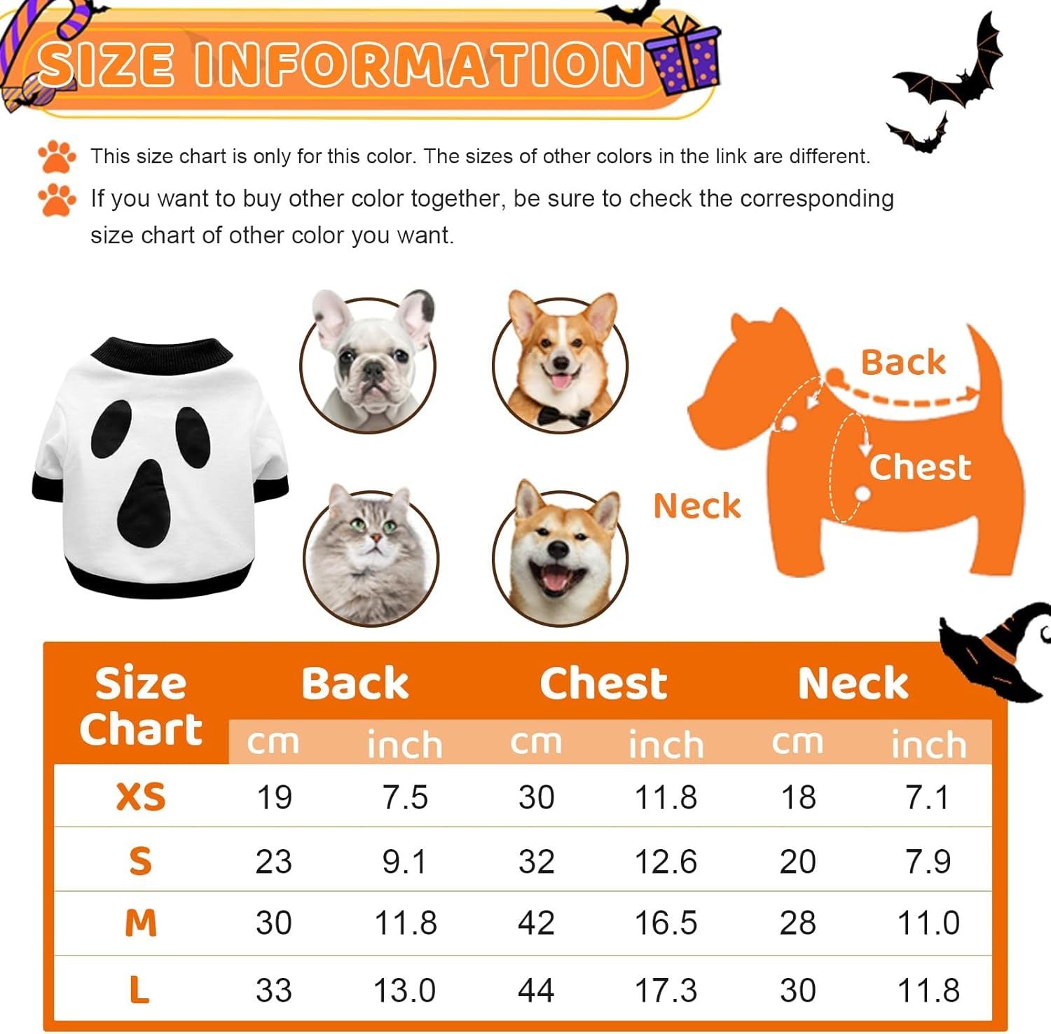 JMT-318346 Halloween Pet Skeleton Costume Sweatshirt for Dogs and Cats, Lightweight & Comfortable for Chihuahua, Dachshund, and French Bulldog