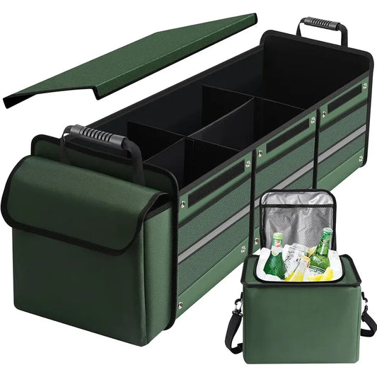 JMT-318346 Heavy Duty Collapsible Car Trunk Organizer with Insulated Leakproof Cooler Bag - 115L Storage Solution for Vehicles