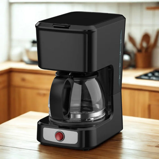 JMT-318538 5-Cup Coffee Maker with Ground Coffee Option, Clear Water Level Indicator, Non-Stick Warm Plate