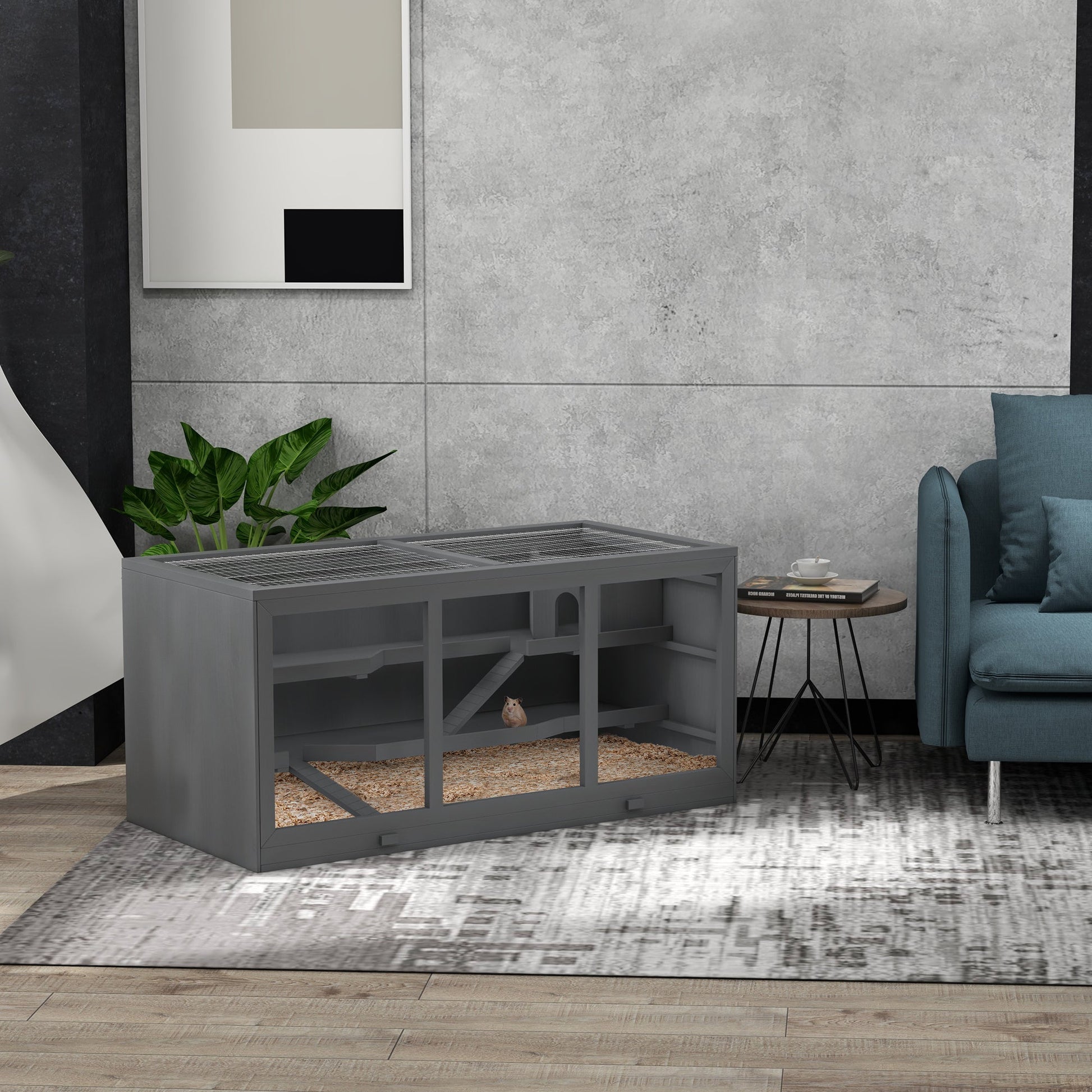 JMT-318730 Oversized Wooden Hamster and Small Animal Habitat with Adjustable Roof and Easy Access