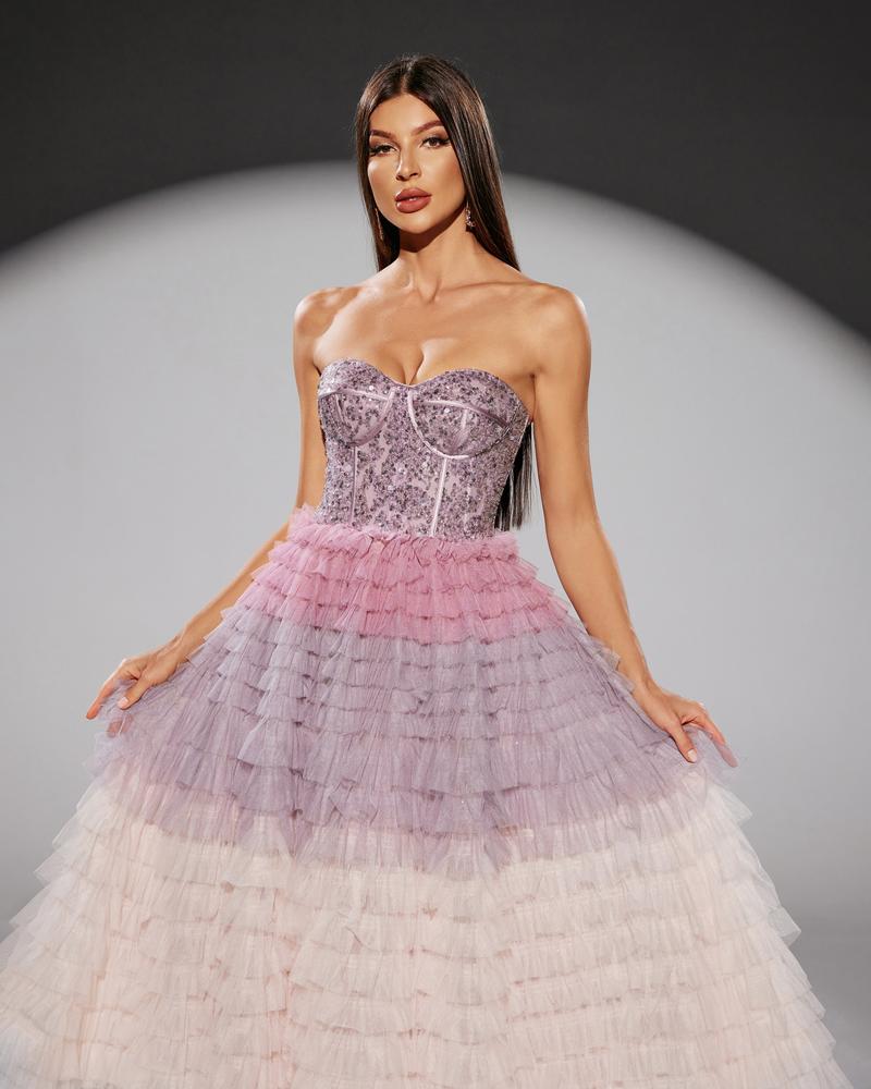 JMT-318794 Elegant Purple Evening Gown for Women - Model SH0206