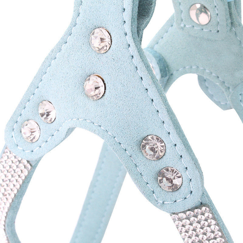 JMT-319050 Rhinestone-Embellished Suede Chest Strap for Small to Medium Dogs