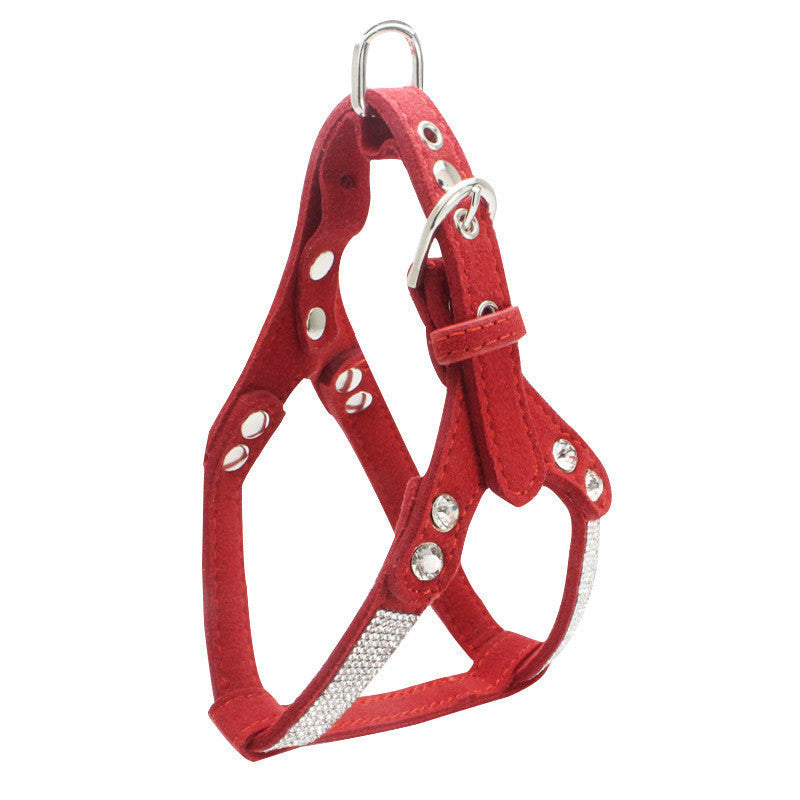 JMT-319050 Rhinestone-Embellished Suede Chest Strap for Small to Medium Dogs