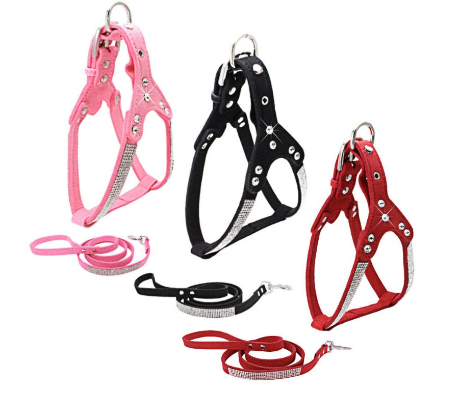 JMT-319050 Rhinestone-Embellished Suede Chest Strap for Small to Medium Dogs