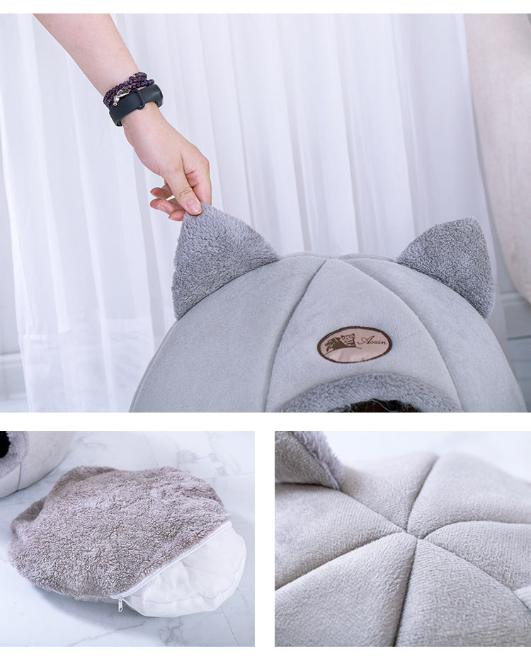 JMT-319178 Cozy Semi-Enclosed Pet Nest with Soft Plush and Supportive Padding