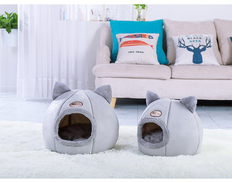 JMT-319178 Cozy Semi-Enclosed Pet Nest with Soft Plush and Supportive Padding