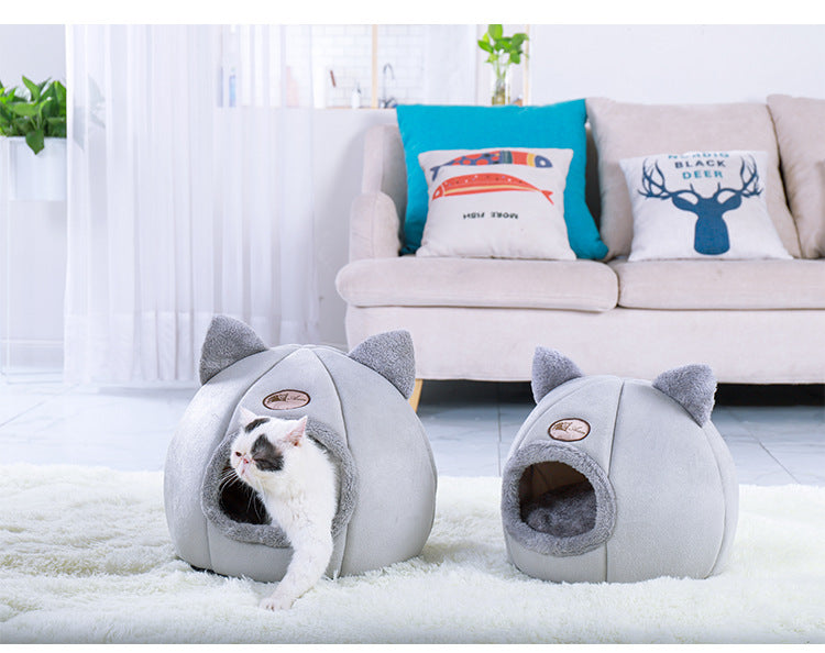 JMT-319178 Cozy Semi-Enclosed Pet Nest with Soft Plush and Supportive Padding