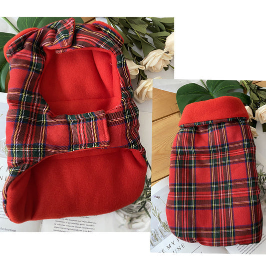JMT-319498 Thickened Warm Cotton Dog Coat in Red Plaid - Pet Clothing for All Sizes