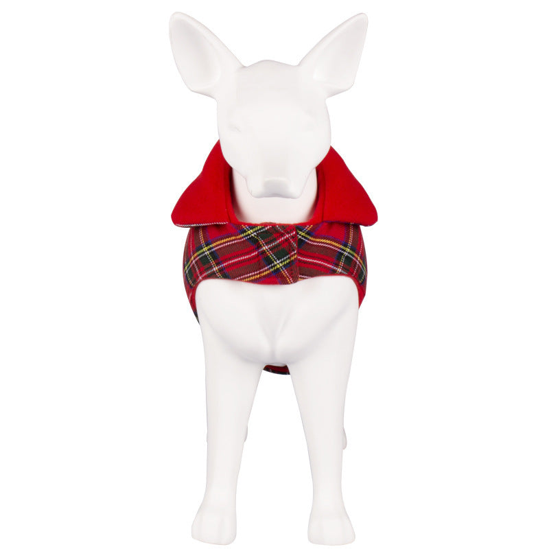 JMT-319498 Thickened Warm Cotton Dog Coat in Red Plaid - Pet Clothing for All Sizes