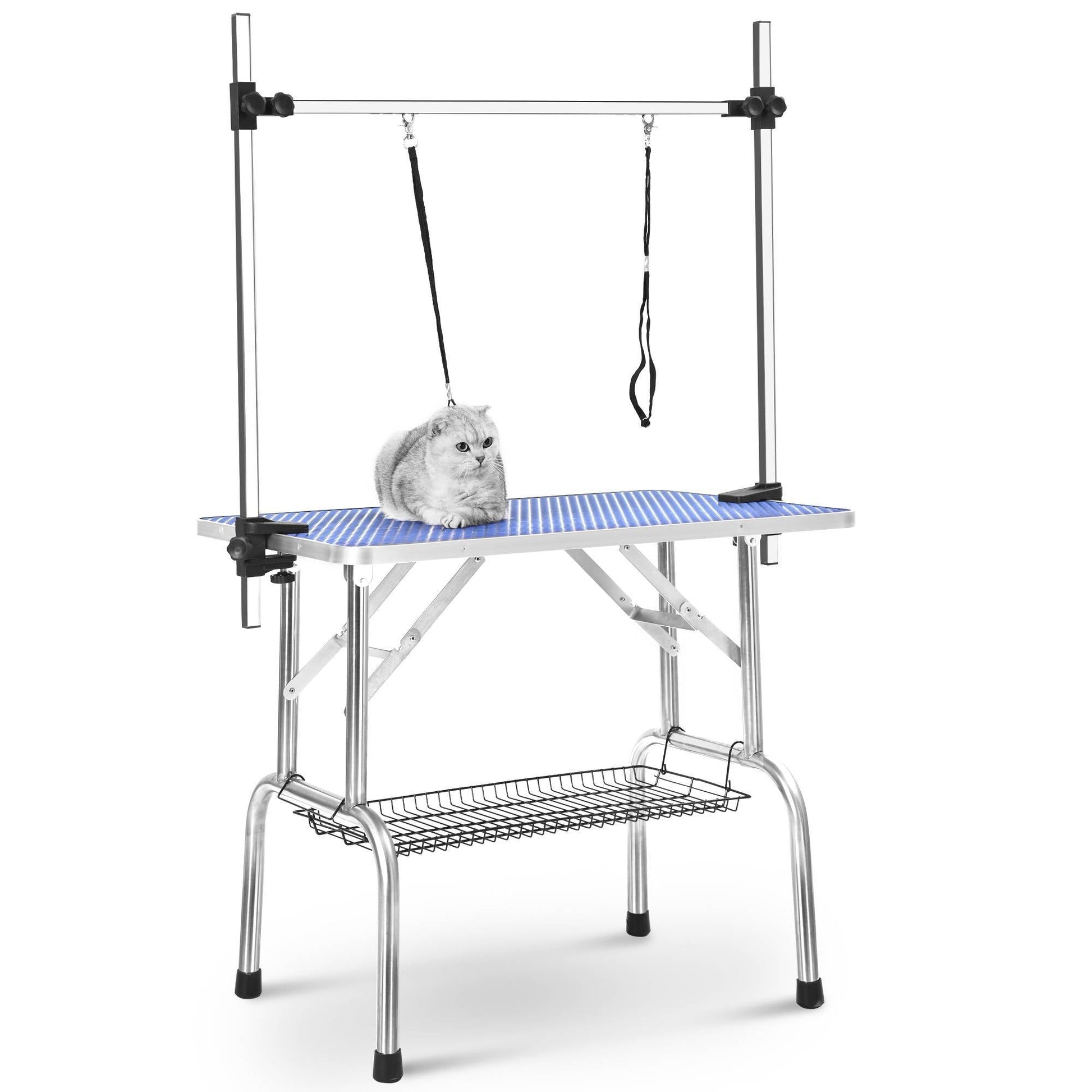 JMT-319946 Heavy Duty Stainless Steel Folding Pet Grooming Table with Adjustable Arm and Rubber Surface
