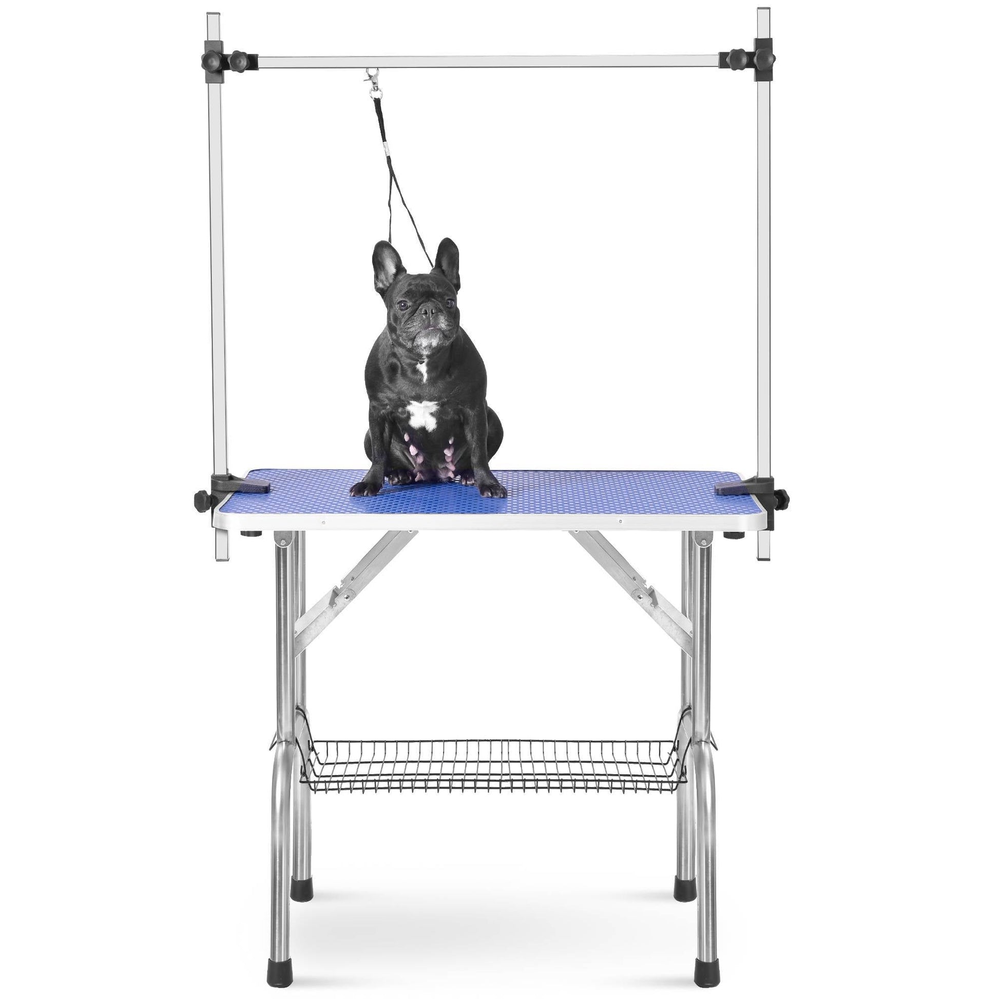 JMT-319946 Heavy Duty Stainless Steel Folding Pet Grooming Table with Adjustable Arm and Rubber Surface