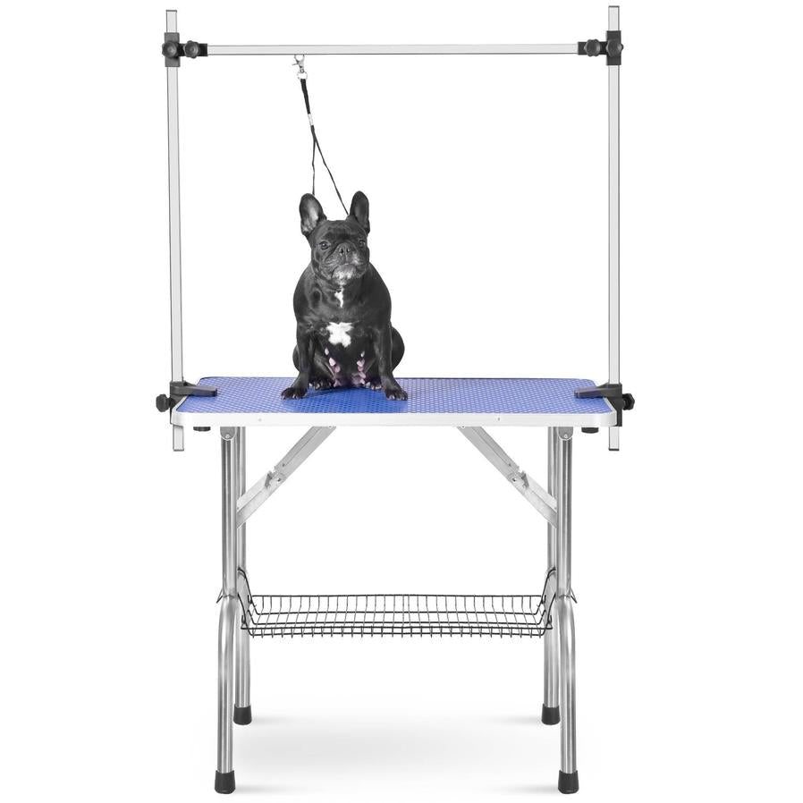 JMT-319946 Heavy Duty Stainless Steel Folding Pet Grooming Table with Adjustable Arm and Rubber Surface