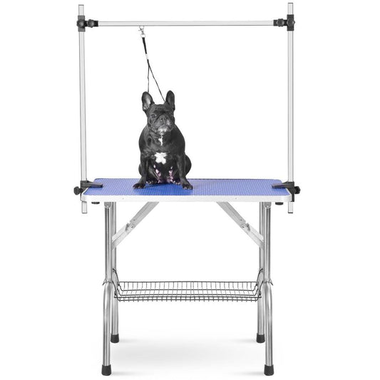JMT-319946 Heavy Duty Stainless Steel Folding Pet Grooming Table with Adjustable Arm and Rubber Surface