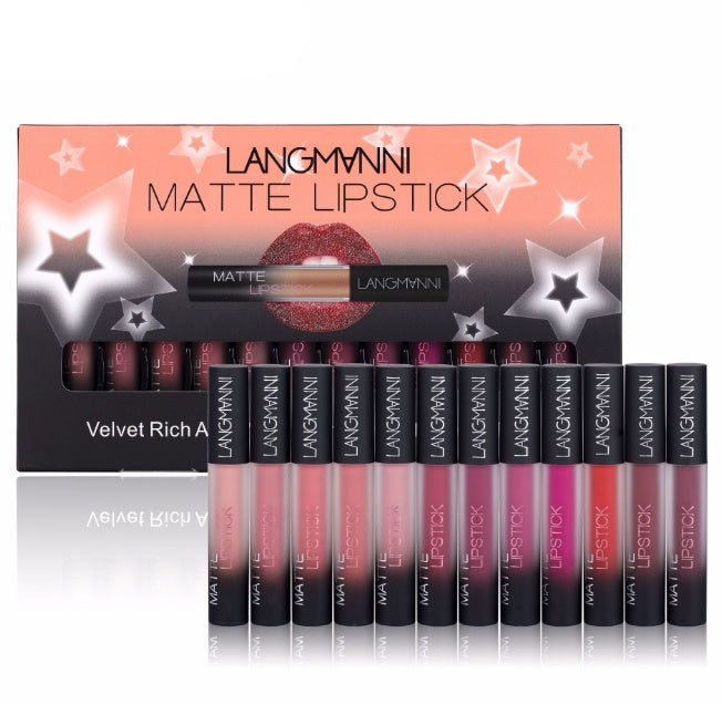 JMT-320138 Matte Waterproof Long-lasting Velvet Lipstick Set - 12 Colors for Smooth, Hydrated Lips