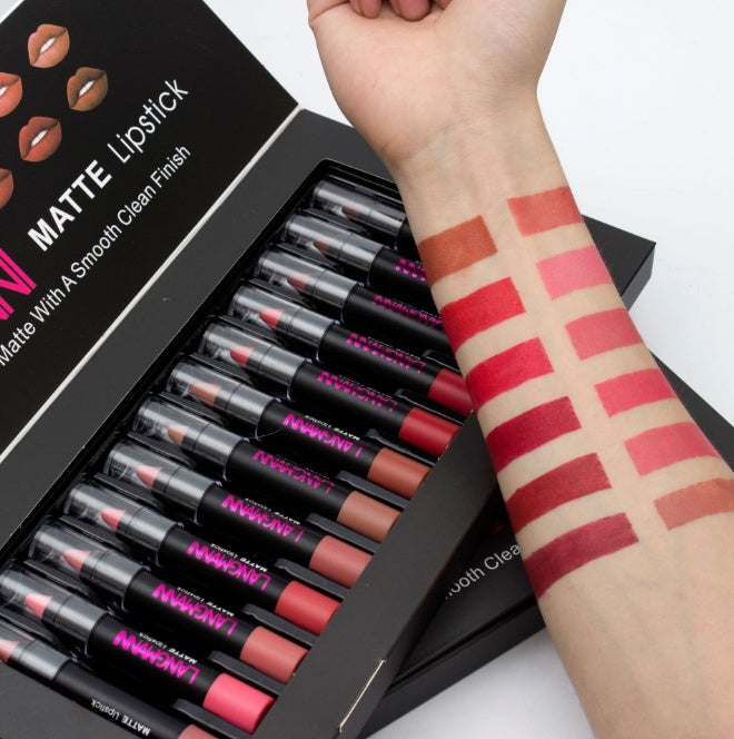 JMT-320138 Matte Waterproof Long-lasting Velvet Lipstick Set - 12 Colors for Smooth, Hydrated Lips