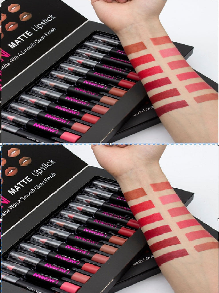 JMT-320138 Matte Waterproof Long-lasting Velvet Lipstick Set - 12 Colors for Smooth, Hydrated Lips
