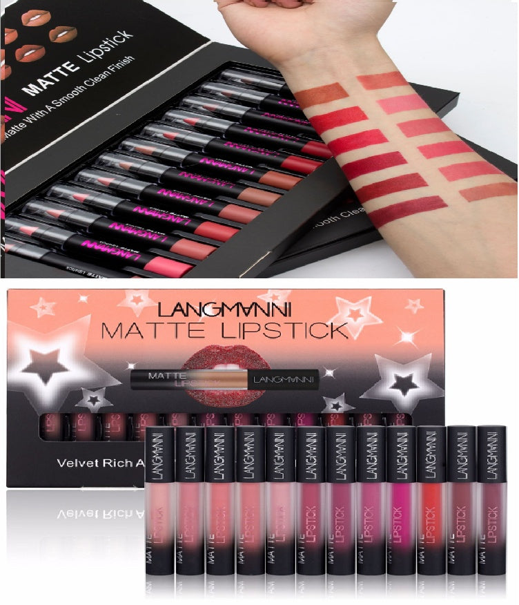 JMT-320138 Matte Waterproof Long-lasting Velvet Lipstick Set - 12 Colors for Smooth, Hydrated Lips