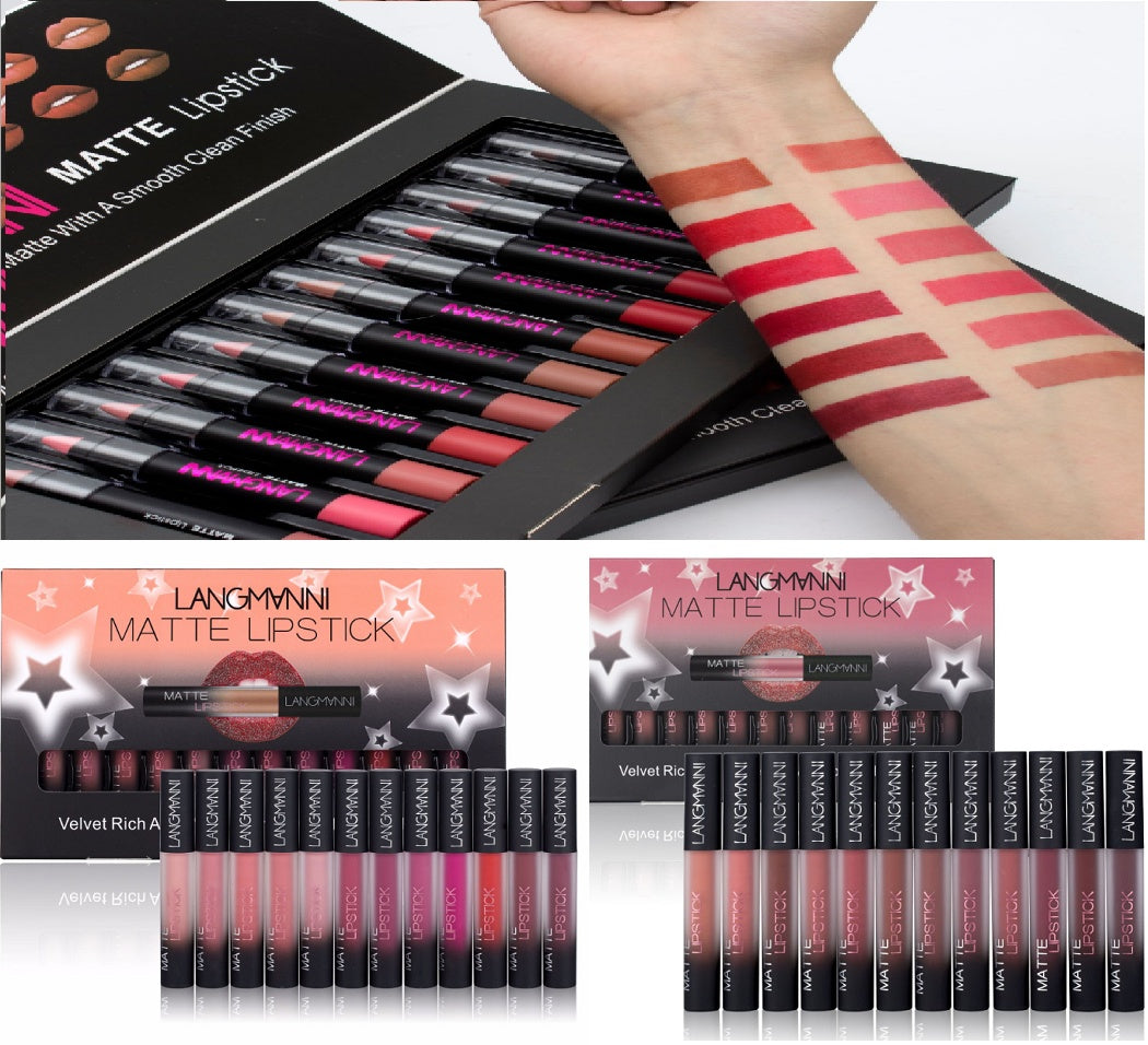 JMT-320138 Matte Waterproof Long-lasting Velvet Lipstick Set - 12 Colors for Smooth, Hydrated Lips