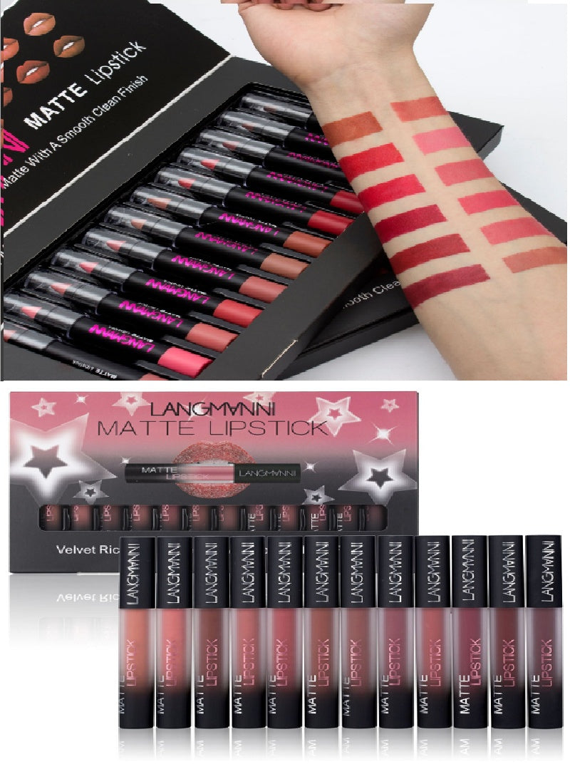 JMT-320138 Matte Waterproof Long-lasting Velvet Lipstick Set - 12 Colors for Smooth, Hydrated Lips