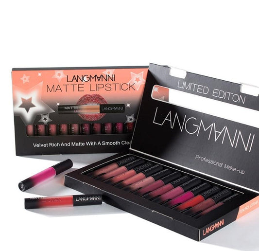 JMT-320138 Matte Waterproof Long-lasting Velvet Lipstick Set - 12 Colors for Smooth, Hydrated Lips