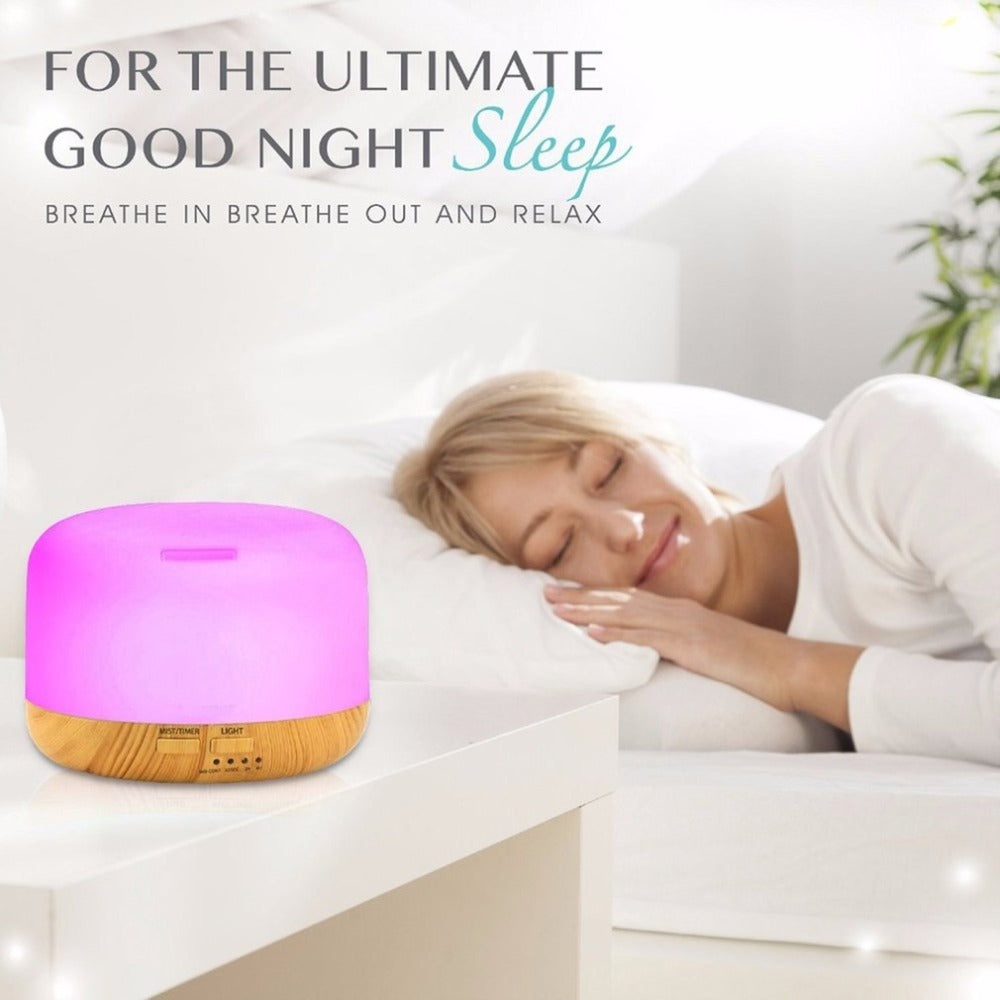 JMT-321162 Wood Grain Remote Control Humidifier with LED Aroma Lamp and 7 Color Lights