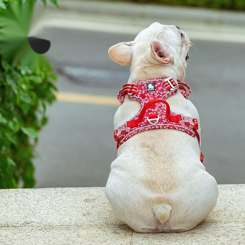 JMT-321354 Floral Pet Dog Chest Strap with Reflective Nylon and Aluminum Buckle for Enhanced Safety