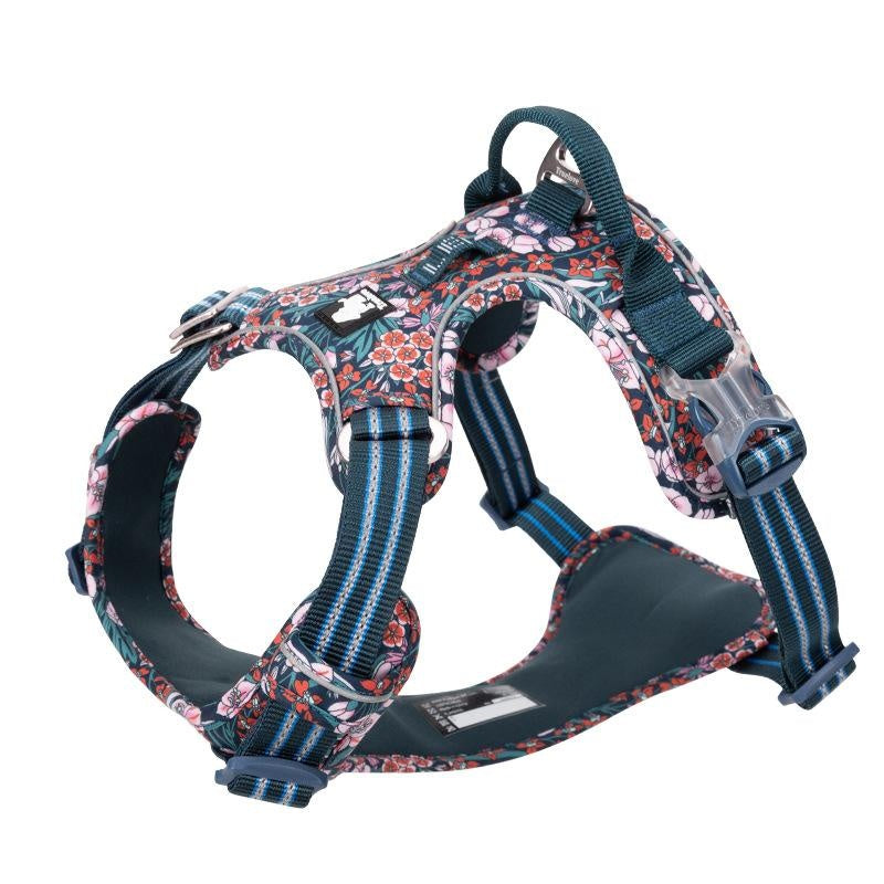 JMT-321354 Floral Pet Dog Chest Strap with Reflective Nylon and Aluminum Buckle for Enhanced Safety