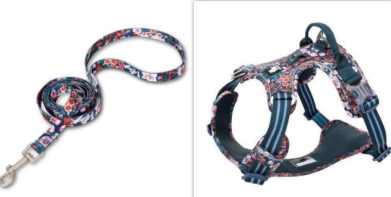 JMT-321354 Floral Pet Dog Chest Strap with Reflective Nylon and Aluminum Buckle for Enhanced Safety